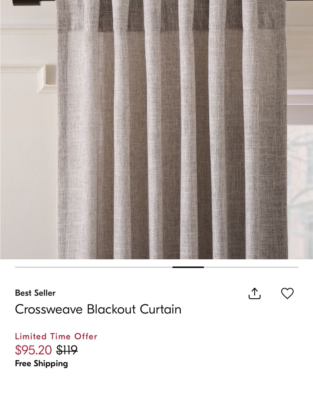 West Elm Crossweave Blackout Curtain - stone white